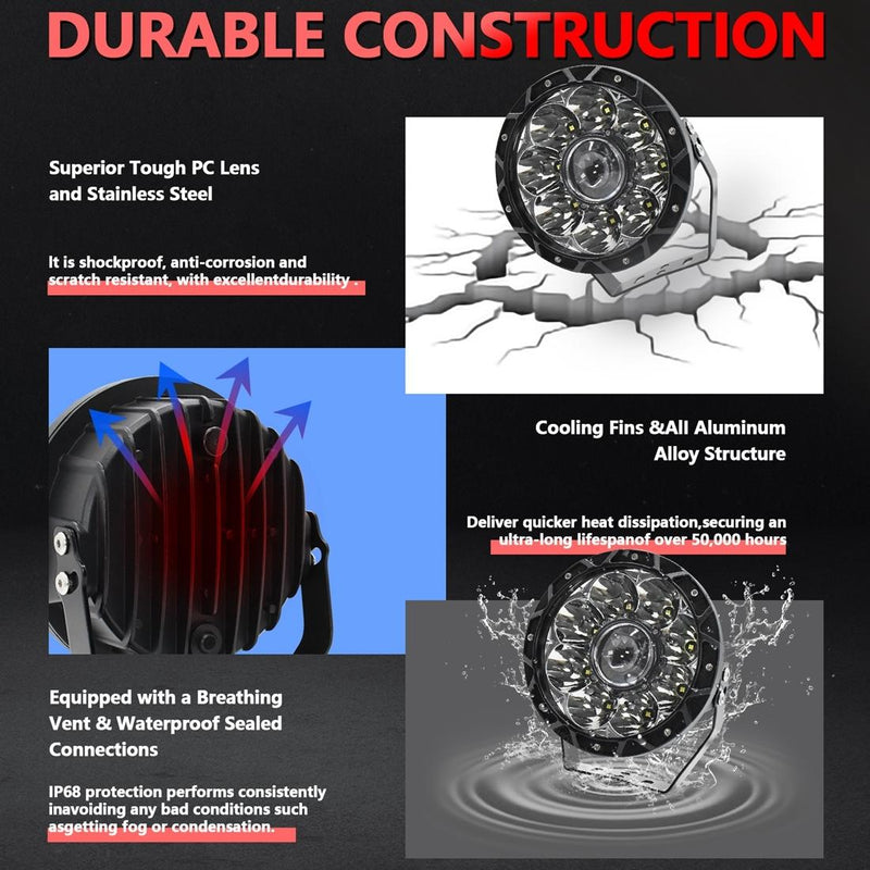 55W 6000Lm / 6000K Off - Road Vehicle Round Work Light - Yellow