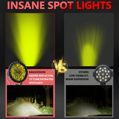 55W 6000Lm / 6000K Off - Road Vehicle Round Work Light - Yellow