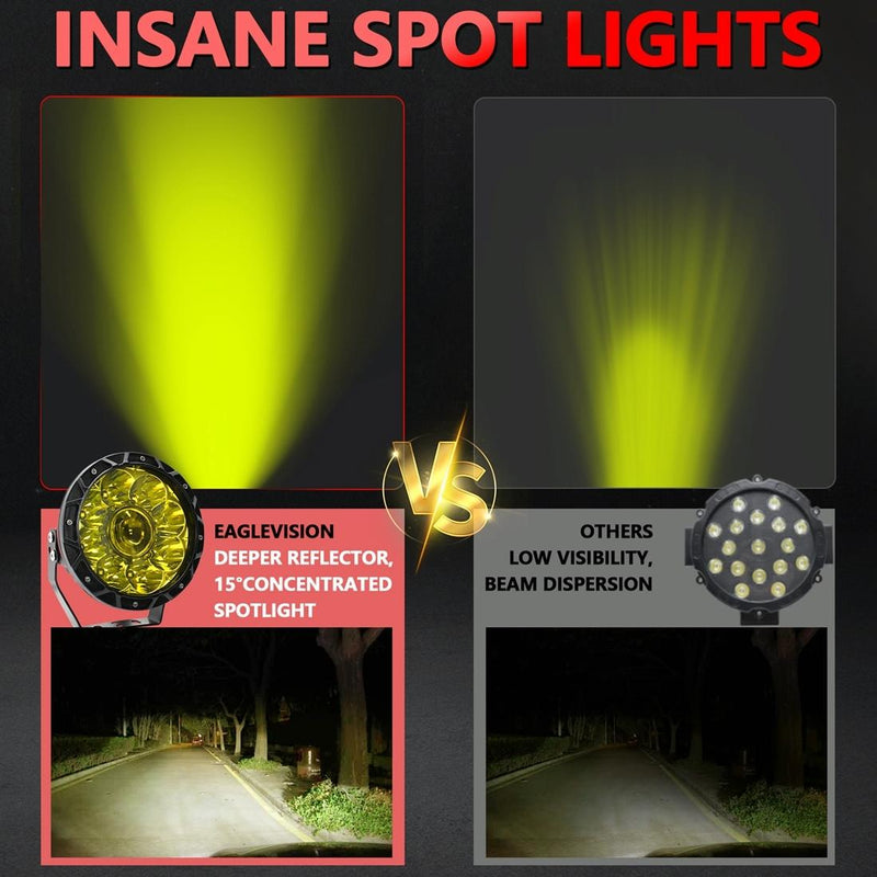 55W 6000Lm / 6000K Off - Road Vehicle Round Work Light - Yellow