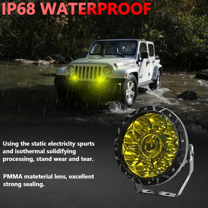 55W 6000Lm / 6000K Off - Road Vehicle Round Work Light - Yellow