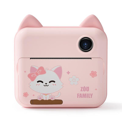 Instant Camera for Kids with Dual-lens Mini Print Green Dinosaur Design - Pink Cat No Card