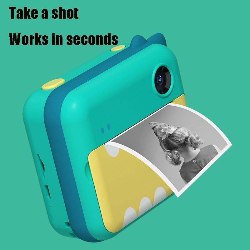 Instant Camera for Kids with Dual-lens Mini Print Green Dinosaur Design - Pink Cat No Card