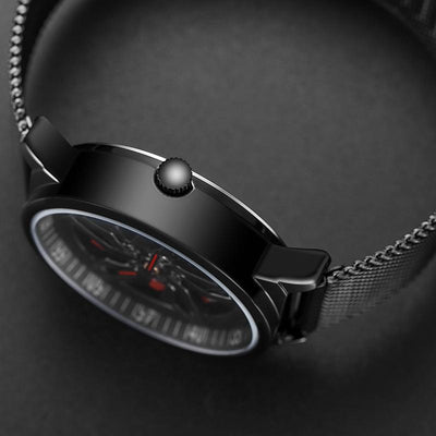 Men 360 Degree Hollow Dial Mesh Strap Quartz Watch - Spinning Design - Black