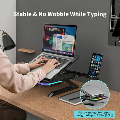 Adjustable Laptop Stand with 9 Levels of Lighting - Pink