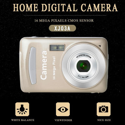 16Mp Mini Digital Camera For Kids - 2.4 Inch 720P Cute Cartoon Design - Multifunctional Toy For Children'S Birthday - Gold