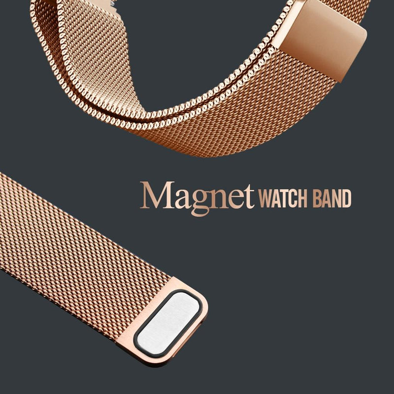 Women Metal Mesh Quartz Watch with Non-scale Dial - Rose Gold Blue Surface
