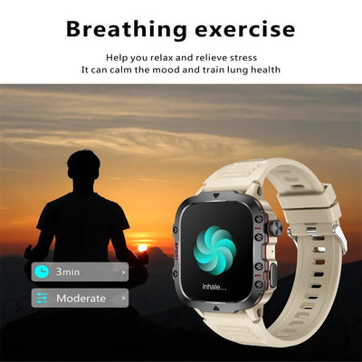 1.96 Inch Colour Screen Smart Watch Silicone Strap Support Bluetooth Call - Khaki