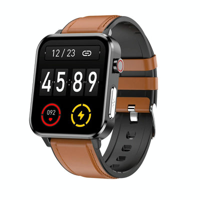 1.7 Inch Tft Colour Screen Ip68 Waterproof Smart Watch Support Blood Oxygen Monitoring / Body Temperature Monitoring / Ai Medical Diagnosis - Leather Strap - Brown