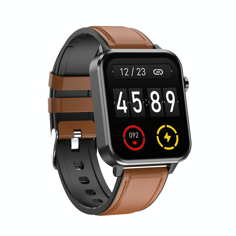 1.7 Inch Tft Colour Screen Ip68 Waterproof Smart Watch Support Blood Oxygen Monitoring / Body Temperature Monitoring / Ai Medical Diagnosis - Leather Strap - Brown