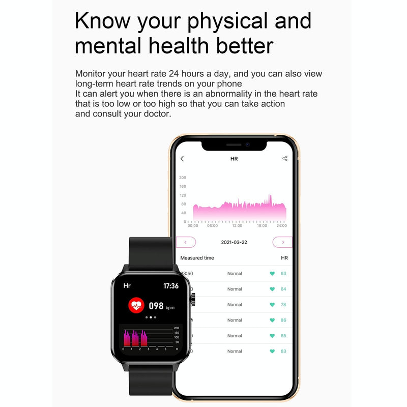 1.7 Inch Tft Colour Screen Ip68 Waterproof Smart Watch Support Blood Oxygen Monitoring / Body Temperature Monitoring / Ai Medical Diagnosis - Leather Strap - Brown