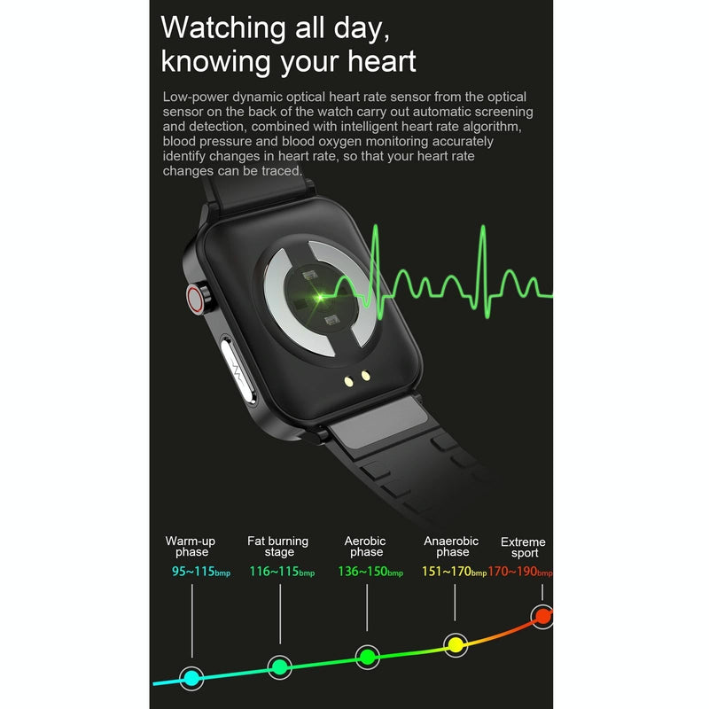 1.7 Inch Tft Colour Screen Ip68 Waterproof Smart Watch Support Blood Oxygen Monitoring / Body Temperature Monitoring / Ai Medical Diagnosis - Leather Strap - Brown