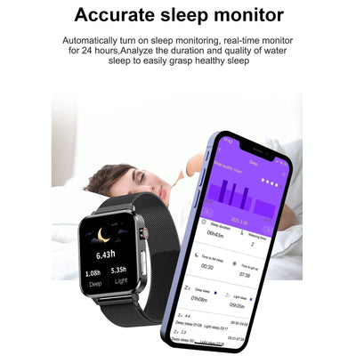 1.7 Inch Tft Colour Screen Ip68 Waterproof Smart Watch Support Blood Oxygen Monitoring / Body Temperature Monitoring / Ai Medical Diagnosis - Leather Strap - Brown