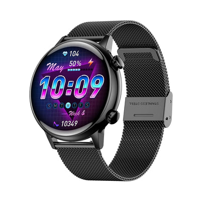 1.1 Inch Smart Stainless Steel Band Watch Support Bluetooth Call / Blood Oxygen Monitoring - Black