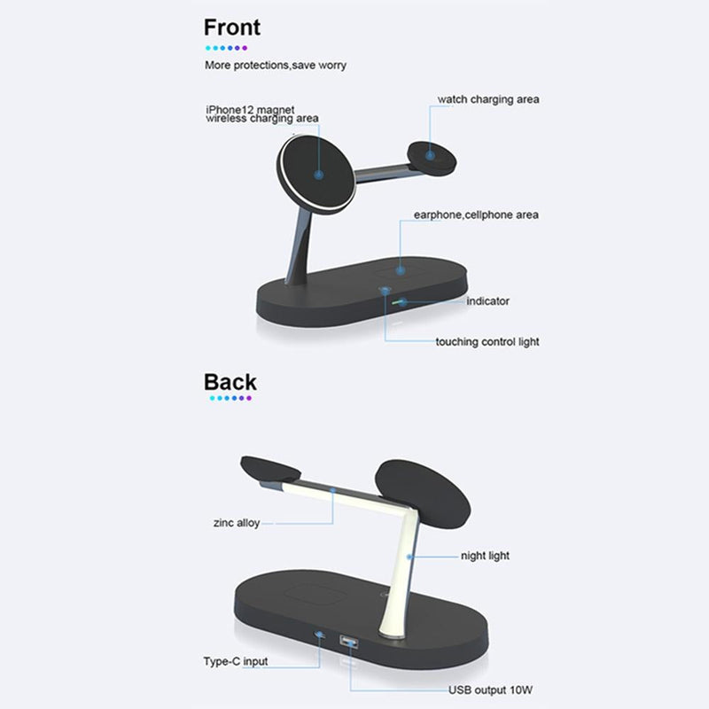 3 In 1 Wireless Charger With Night Light 15W - Black