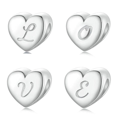 925 Sterling Silver Platinum Plated Love Letters Diy Beads In - O