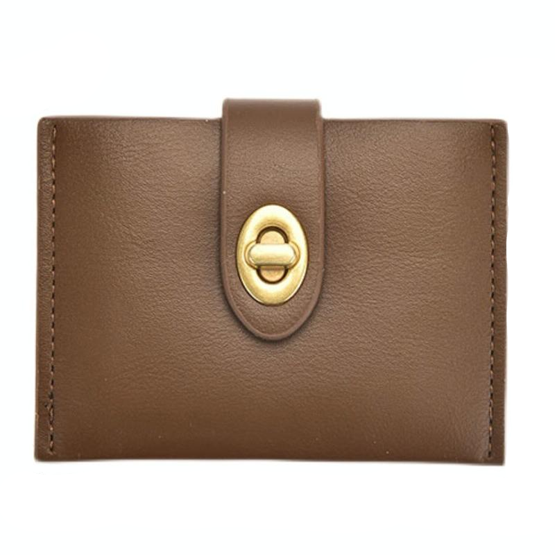 Mini Retro Lock Coin Purse Multi Slot Pu Leather Card Bag - Coffee