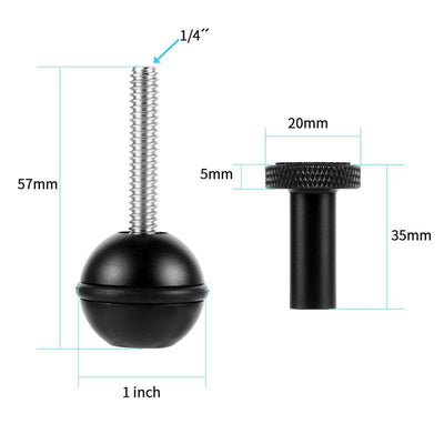 Adjustable Ball Head Adapter For Underwater Photography Lights - 1/4 Inch Black