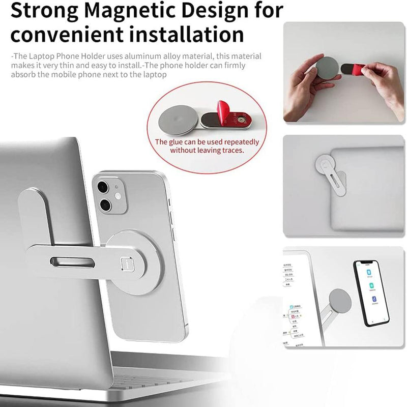 Aluminum Magnetic Phone Stand for Laptop Expansion - Silver