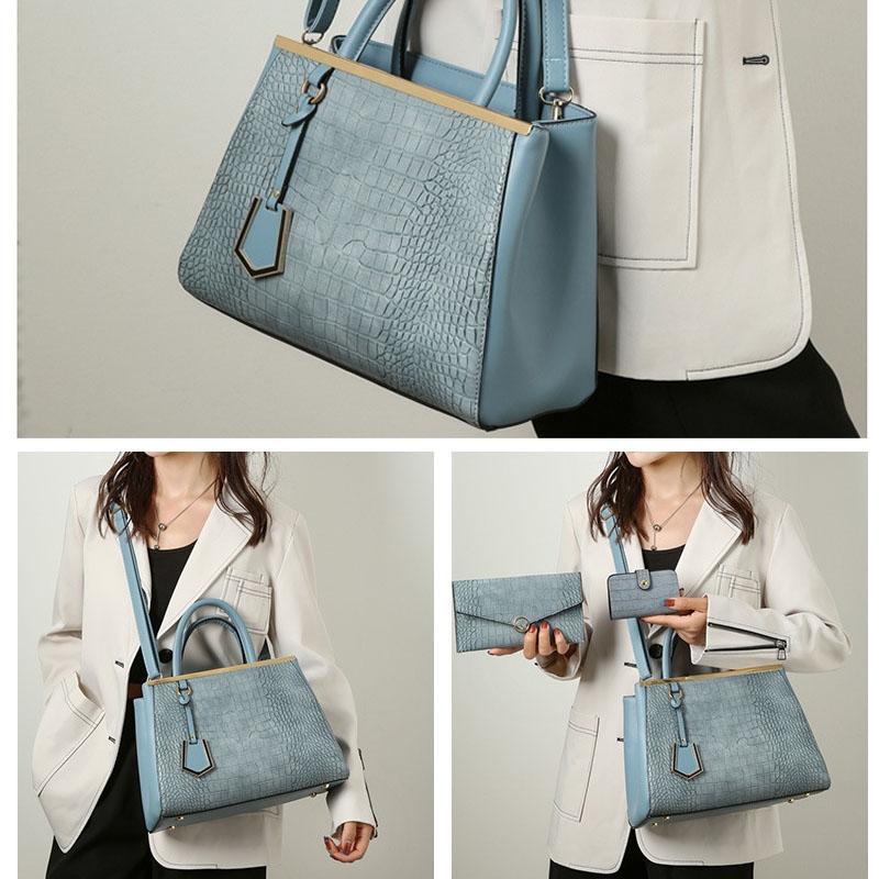 Patchwork Stone Pattern Handbag - Shoulder / Crossbody - Blue