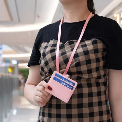 Horizontal Id Card Bag & Lanyard - Pink