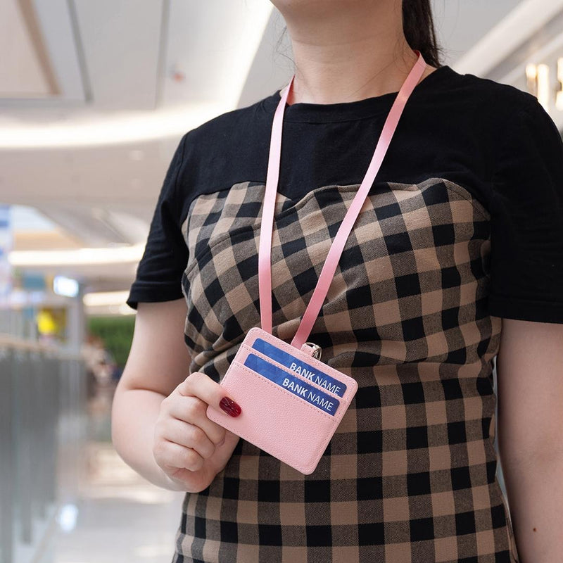 Horizontal Id Card Bag & Lanyard - Pink