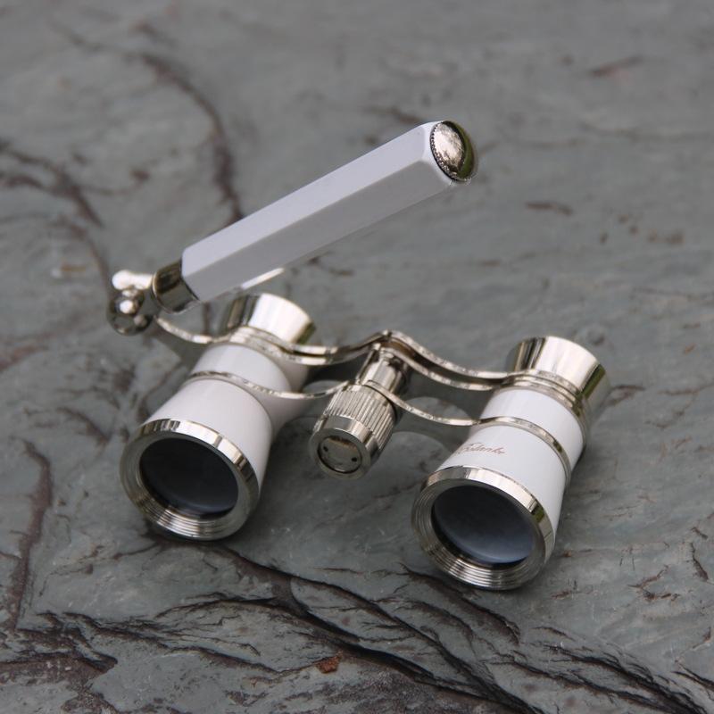 Chrome Double Cylinder Telescope with Handle - 3 x 25 Lady - Pearl White