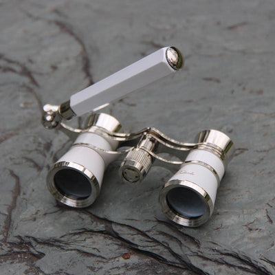 Chrome Double Cylinder Telescope with Handle - 3 x 25 Lady - Pearl White