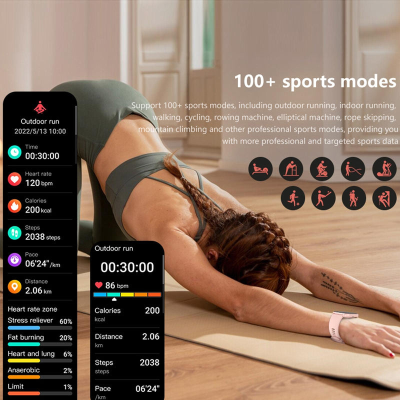 1.83 Inch Bt5.2 Smart Sport Watch Support Bluetooth Call / Sleep / Blood Sugar / Blood Oxygen / Heart Rate / Blood Pressure Health Monitor - Black