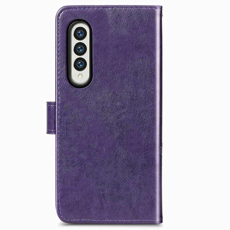Embossed Leather Phone Case for Samsung Galaxy z Fold 4 with Four Leaf Clasp - Rose Gold