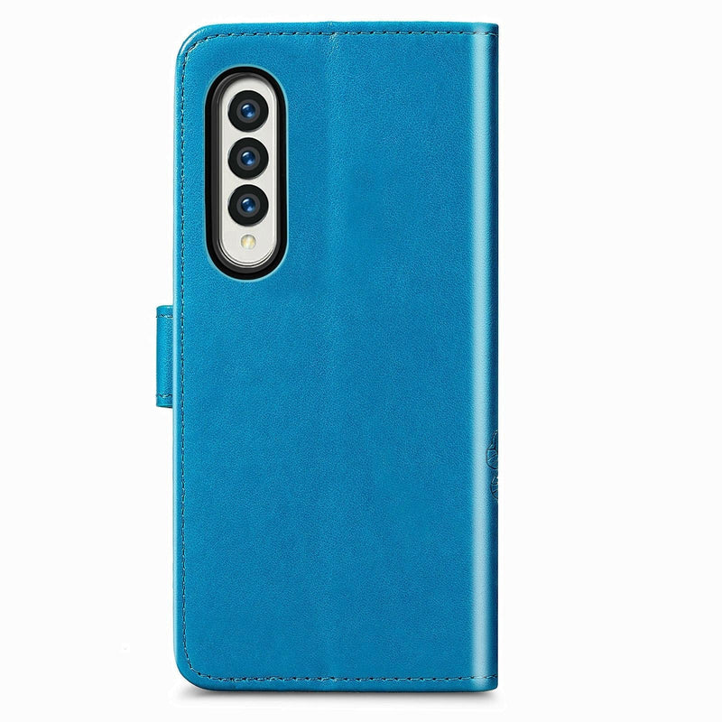 Embossed Leather Phone Case for Samsung Galaxy z Fold 4 with Four Leaf Clasp - Rose Gold