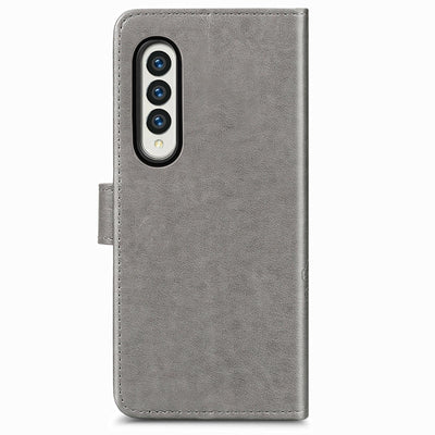 Embossed Leather Phone Case for Samsung Galaxy z Fold 4 with Four Leaf Clasp - Rose Gold