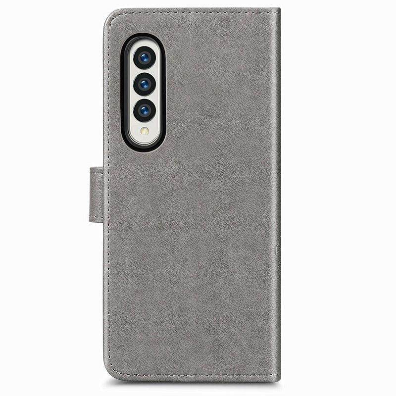 Embossed Leather Phone Case for Samsung Galaxy z Fold 4 with Four Leaf Clasp - Rose Gold