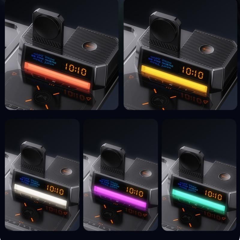 5 In 1 Magnetic Wireless Charger Stand With Clock & Speaker - White