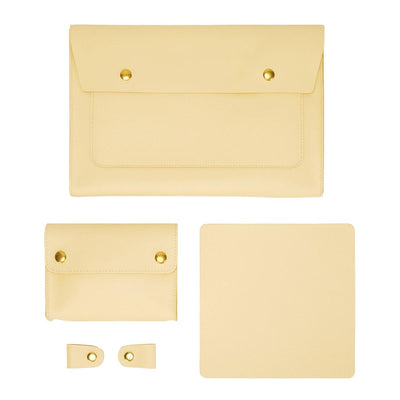 3-in-1 Waterproof Leather Laptop Liner Bag - 13 Inches - Light Yellow