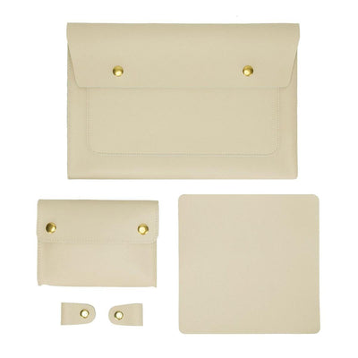 3-in-1 Waterproof Leather Laptop Liner Bag - 13 Inches - Light Yellow
