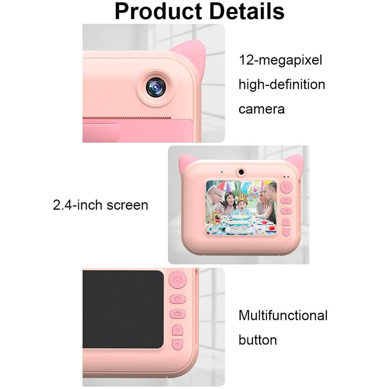 2.4 Hd Screen Kids Thermal Printing Camera - No Memory Card - Pink