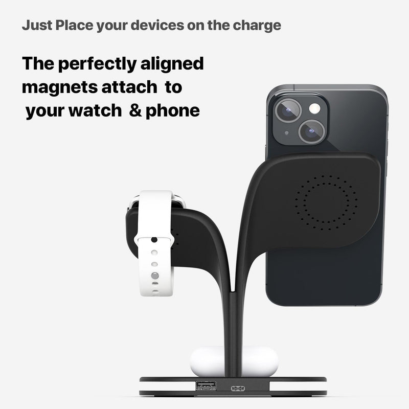 15W 5 In 1 Magnetic Wireless Charger With Stand - White