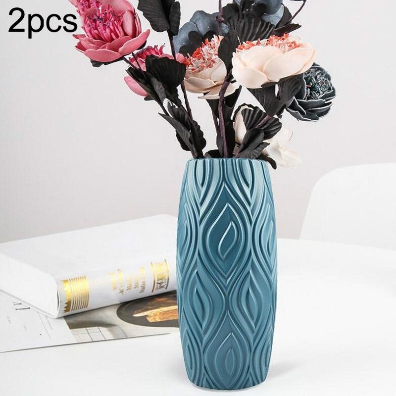 2-piece Plastic Vase Set for Creative Flower Arrangements Wet and Dry Decor - Blue