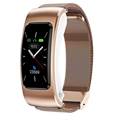 1.08 Inch Steel Band Earphone Detachable Life Waterproof Smart Watch Support Bluetooth Call - Rose Gold