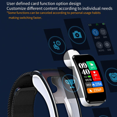 1.08 Inch Steel Band Earphone Detachable Life Waterproof Smart Watch Support Bluetooth Call - Rose Gold