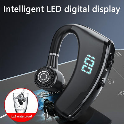Wireless Bluetooth Headset with Digital Display and Charging Bin - Blue