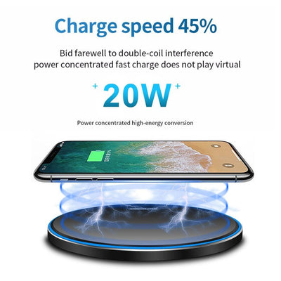 20W Ultra Thin Qi Wireless Charger - Black