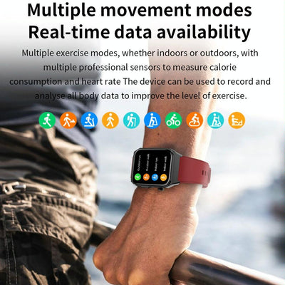 1.91 Inch Waterproof Ecg Smart Watch With Silicone Band Ip68 - Red