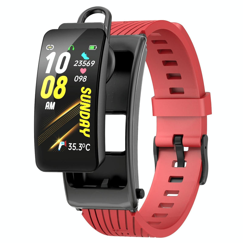 1.14 Inch Silicone Band Earphone Detachable Life Waterproof Smart Watch Support Bluetooth Call - Black Red