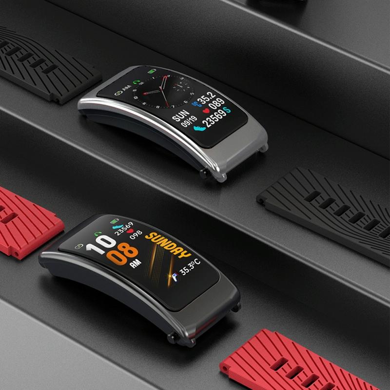 1.14 Inch Silicone Band Earphone Detachable Life Waterproof Smart Watch Support Bluetooth Call - Black Red