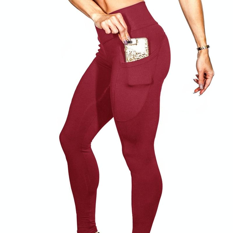 High Elastic Yoga Pants With Pockets For Women Stretch Leggings For Jogging Workout And Running Size S - Blue