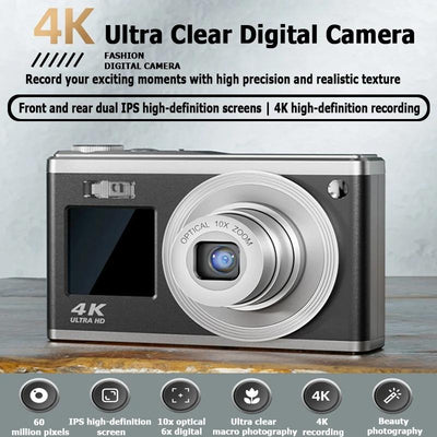 4K Hd Optical Zoom Digital Camera 60Mp Dual Screen Selfie Camera No Memory - White