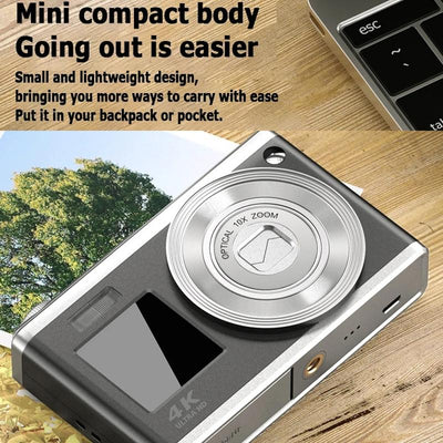 4K Hd Optical Zoom Digital Camera 60Mp Dual Screen Selfie Camera No Memory - White