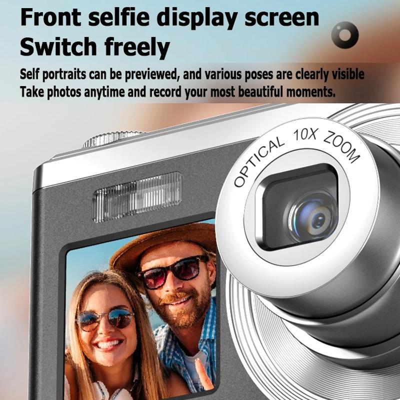 4K Hd Optical Zoom Digital Camera 60Mp Dual Screen Selfie Camera No Memory - White