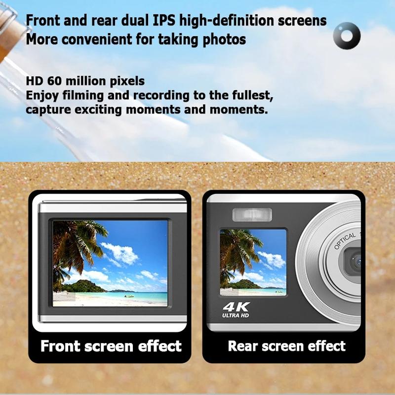4K Hd Optical Zoom Digital Camera 60Mp Dual Screen Selfie Camera No Memory - White